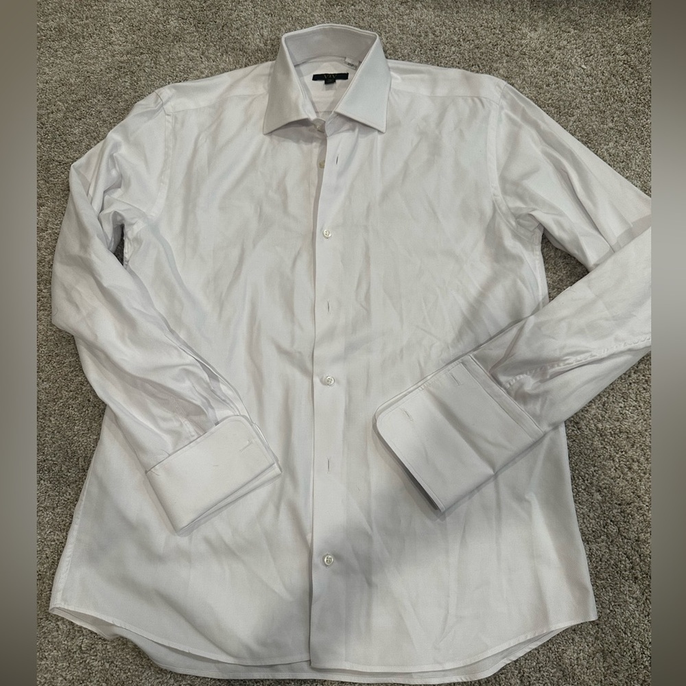 Men's White Dress Shirt with Spread Collar